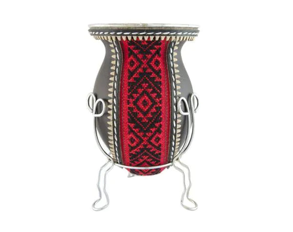 Andean Aguayo Fabric and leather wrapped Calabash Yerba Mate Gourd