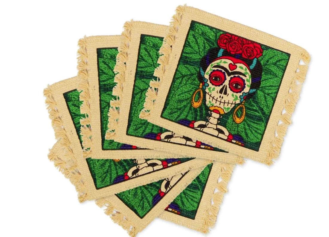 Cotton Drink Coaster - Day of the Dead Frida