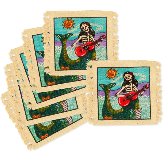 Cotton Drink Coaster - Day of the Dead Mermaid