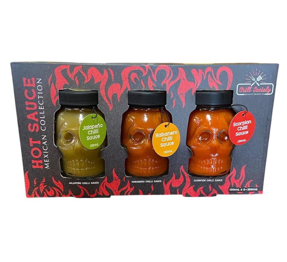 Grill Society Skull Jar Hot Sauce Collection - 3 sauce set