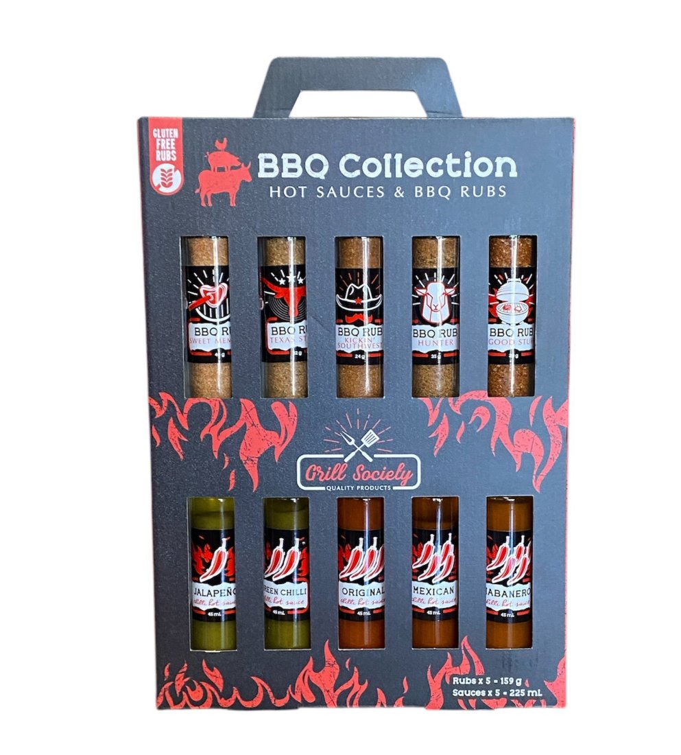 Grill Society Hot Sauce and BBQ Rub Collection - 5 sauces and 5 rubs