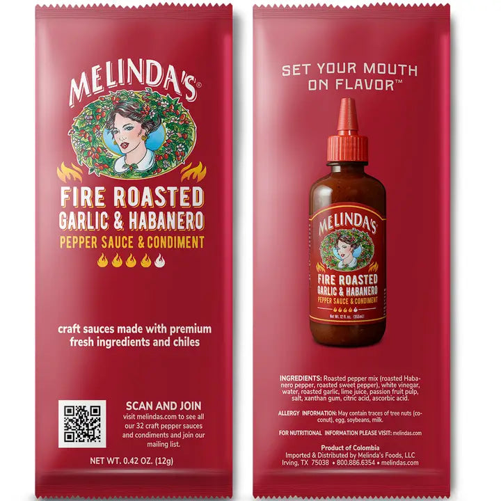 Melindas Fire Roasted Garlic and Habanero Hot Sauce - single serve packet