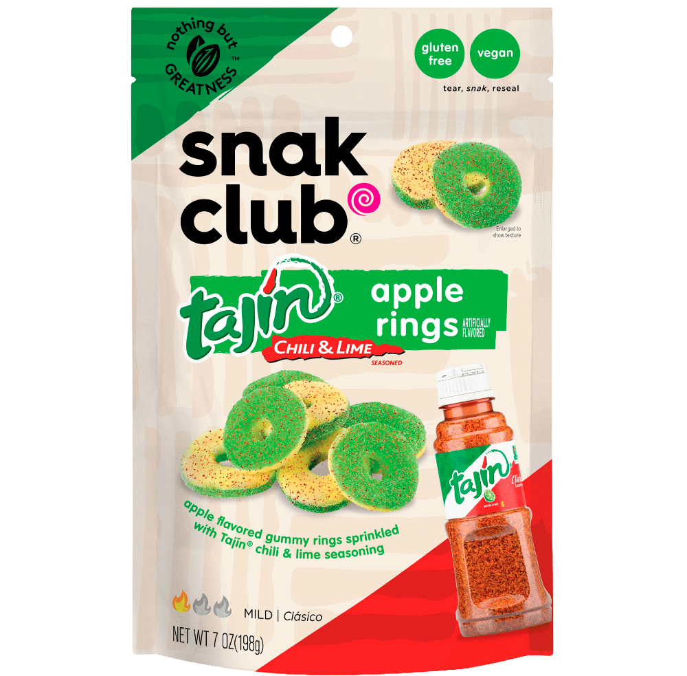 Snak Club Tajin Chili and Lime Seasoned Apple Gummy Rings 4oz (113gm)