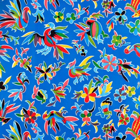 Mexican Oilcloth Table Cover by the meter - cut to size - Otomi Design on Blue