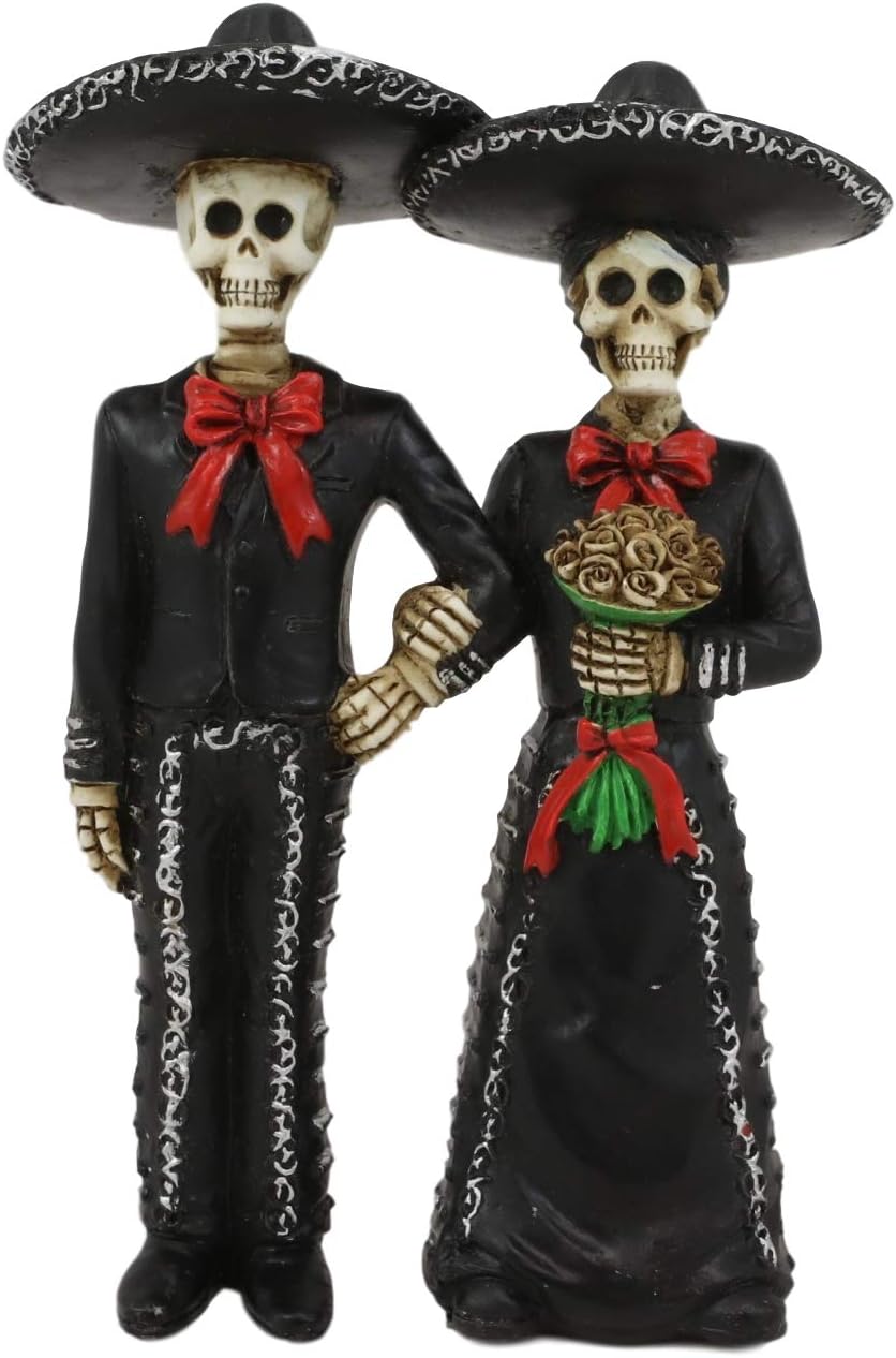 awesome decor for the day of the dead celebration. It features an adoring couple, in traditional mexican folklore mariachi outfits.