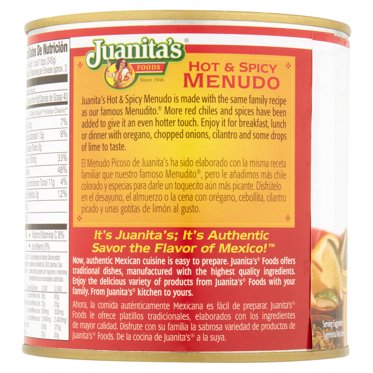 Juanitas Hot N Spicy Menudo Picoso 709gm 25oz Chile Mojo